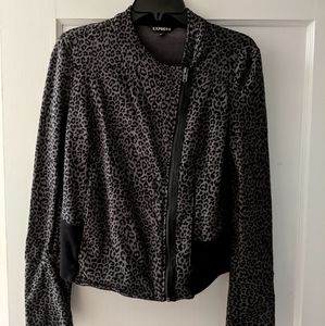 Express leopard skin moto style jacket black/gray